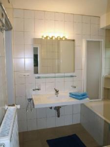 La salle de bains est pourvue d'un lavabo et d'un miroir. dans l'établissement Ferienwohnung Wolfsberg, à Reutte