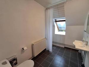a bathroom with a toilet and a sink at Vrensted Hostel B&B in Løkken +39 photos