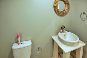 une salle de bain avec un lavabo, des toilettes et un miroir dans l'établissement Break-A-Way, Langebaan, 4-sleeper, à Langebaanweg