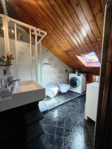 un bagno con lavandino e lavatrice di Kintsugi Loft a Torino