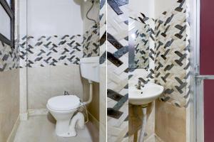 two pictures of a bathroom with a toilet and a sink at Super Hotel O Fazalpur in Delhi