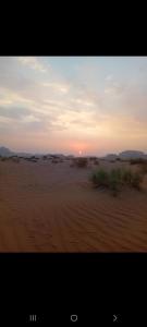 a sunset in the desert with the sun setting at وادي رم in Wadi Rum +4 photos
