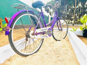 a purple bike is parked in the sand at Coco and Corks Villa in Negombo