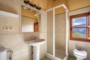 a bathroom with a sink and a toilet and a mirror at Casas de Para Casa de Abajo in Para
