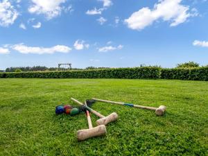 zwei Baseballschläger und Bälle auf dem Rasen in der Unterkunft Holiday Home Bernice - 900m from the sea by Interhome in Brøndstrup