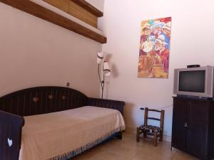 a bedroom with a bed and a television at Hospedaje Cabañas Costa Tilcara in Tilcara