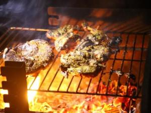 a grill with some food cooking on it at Blue Ocean Tree House Hiriketiya in Dickwella