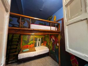 ポパヤンにあるLienzo Hostel and Mural Art Museumの二段ベッドが2つある小さな部屋 +23枚の写真