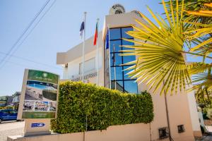 a building with a palm tree in front of it at Hotel Larverde in Sertã