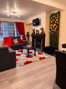 a living room with a couch and a fireplace at Signet Luxury 3-bedrooms, 2bathrooms House with WiFi & Netflix in Rochester