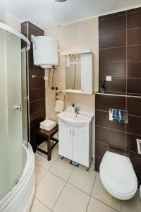 a bathroom with a white toilet and a sink at Apartman No.32a-JollyKop in Kopaonik +20 photos