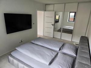 Ένα ή περισσότερα κρεβάτια σε δωμάτιο στο BB Central Apartment with pool and garden