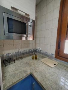 a kitchen with a counter top with a microwave at Casa Rave 17 in Córdoba