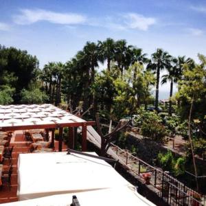 a view of a park with palm trees and a building at Agriturismo Il Sole e Il sale in Acireale
