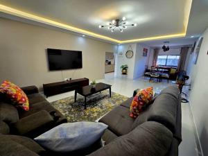 KitweにあるZachi Zebra Apartmentのソファと薄型テレビのあるリビングルーム