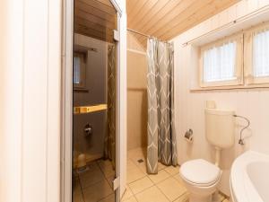a bathroom with a toilet and a shower at Ferienhaus mit Terrasse und Balkon in Granzow +31 photos