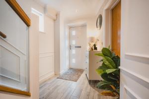 a hallway with a door and a plant at Modern town house in Ramsgate