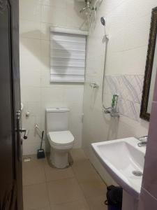 a bathroom with a toilet and a sink at Murphy's Mansion Resort in Umuahia