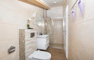 a small bathroom with a toilet and a sink at Boutique Hotel Melissa in Poreč