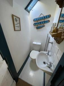 a bathroom with a toilet and a sink at Buckley Cottage, Batson Salcombe in Salcombe +27 photos