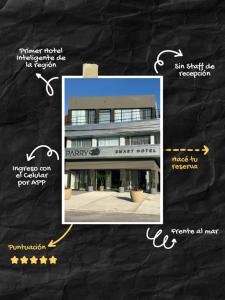 a collage of pictures of a building with words at Parry Smart Hotel in Puerto Madryn