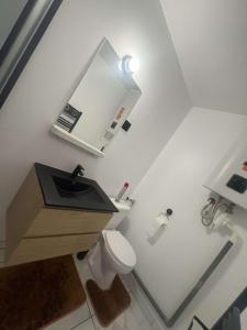 a white bathroom with a sink and a toilet at l 'escapade amiénoise 2 in Amiens