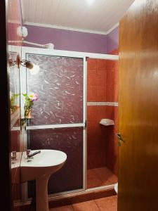 un baño con ducha y lavabo en Dpto Cómodo Céntrico Iguazú 1Y, en Puerto Iguazú 12 fotos más