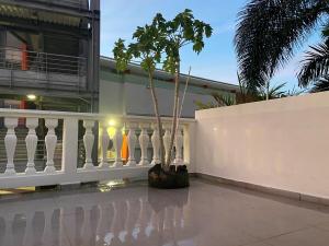 a white fence with trees in front of a building at Sxm Paradise Town House in Marigot