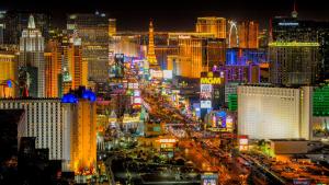 a view of a city at night with traffic at Las Vegas Great Location 2 Min to LV Strip in Las Vegas