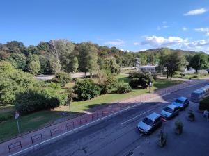 an overhead view of a street with cars parked at Casa Camilla in Banchette