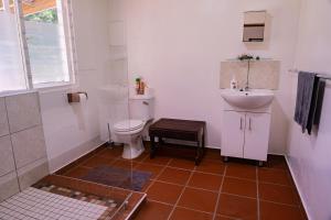 un baño con inodoro y lavabo en Natures Way Bushbuck Cottage, en The Crags