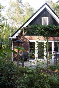 a small house in the woods with trees at Vakantiehuis Vliegend Hert Veluwe in Nunspeet