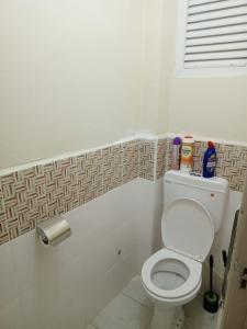 a bathroom with a white toilet in a room at Lisas bnb in Ongata Rongai 