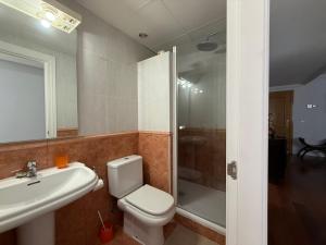 un bagno con wc, lavandino e doccia di 18 Torres Pasaje de los Giles a Saragozza