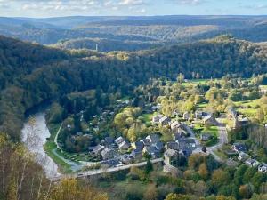 an aerial view of a town with a river at Les Quatre Saisons in Vresse-sur-Semois