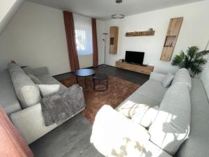 a living room with a couch and a tv at Country Style meets Modern in Selb