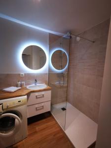 a bathroom with a washing machine and a sink at Chez Manue et Ludo centre ville in Thonon-les-Bains +31 photos