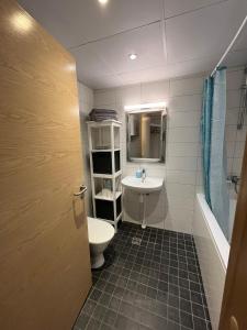 a bathroom with a toilet and a sink at Raatuse 85 Deluxe Apartments in Tartu +30 photos