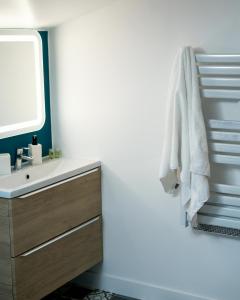 a bathroom with a sink and a mirror at Le Domaine d'Ailleurs in Cohan