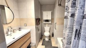 a bathroom with a toilet and a sink at Le Numéro 1 in Val-Brillant +18 photos