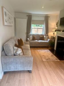 a living room with a couch and a fireplace at No.14 in Bunratty