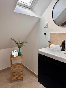 a bathroom with a sink and a mirror at La Casa César Maison 10 couchages in Bracquemont +14 photos