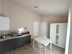 MestrinoにあるAgriturismo Oasi Silenteのキッチン(テーブル、白いテーブル、椅子付)