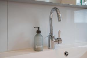 BrösumにあるLille Dröm Reetdachhaus Lille Drömの- キッチンシンクの横に座る石鹸1本 +15枚の写真