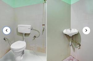 2 imágenes de un baño con aseo y lavabo en shree mangal palace, en Jāmb