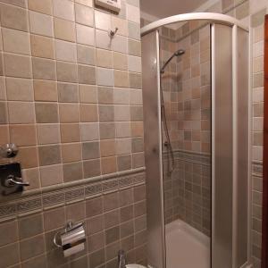 a bathroom with a shower and a toilet at Casa Preziosa Cielo Alto in Breuil-Cervinia +30 photos