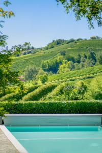 a tennis court in front of a vineyard at La Collina di Cesare in Calosso