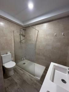 a bathroom with a shower and a toilet and a sink at Apartamento moderno con encanto in Los Realejos