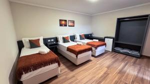 a room with two beds and a flat screen tv at Eco Park Campo Grande Hotel in Campo Grande