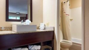 a bathroom with a sink and a toilet and a mirror at Motel 6 Smyrna, GA in Atlanta